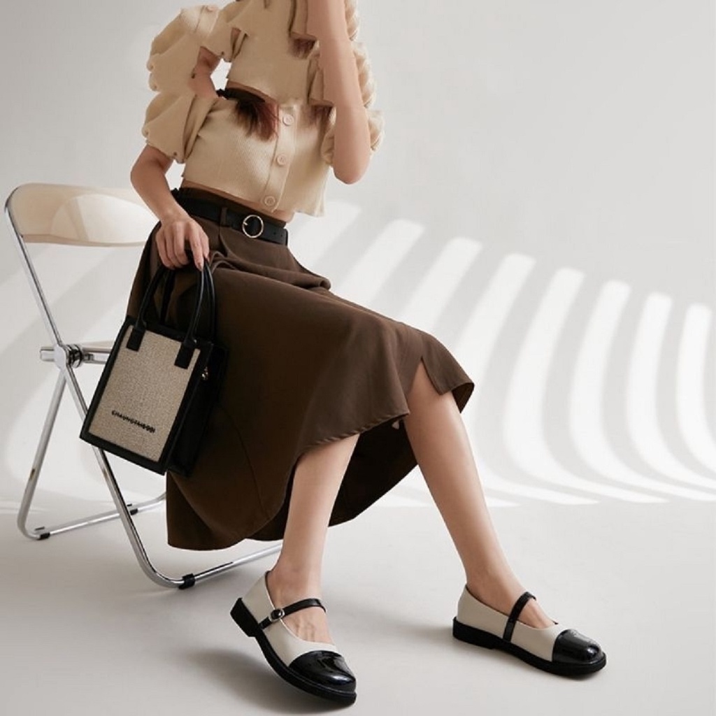 Giày Oxford đế bệt bít mũi giầy lolita 2 màu sang chảnh
