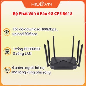 Bộ Phát Wifi 6 Râu 4G CPE B618 Tốc Độ Cao 300Mb,  Hỗ Trợ 32 User, Nguồn Điện 5v 12v 220v Tiện Lợi Dễ Sử Dụng