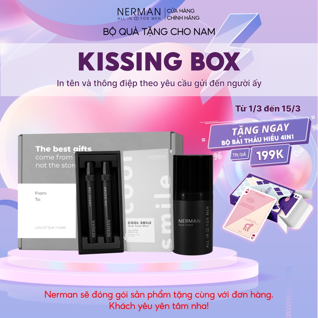 Bộ quà nam giới-KISSING BOX NERMAN - Xịt thơm miệng Cool Smile 10ml/chai & Kem dưỡng t