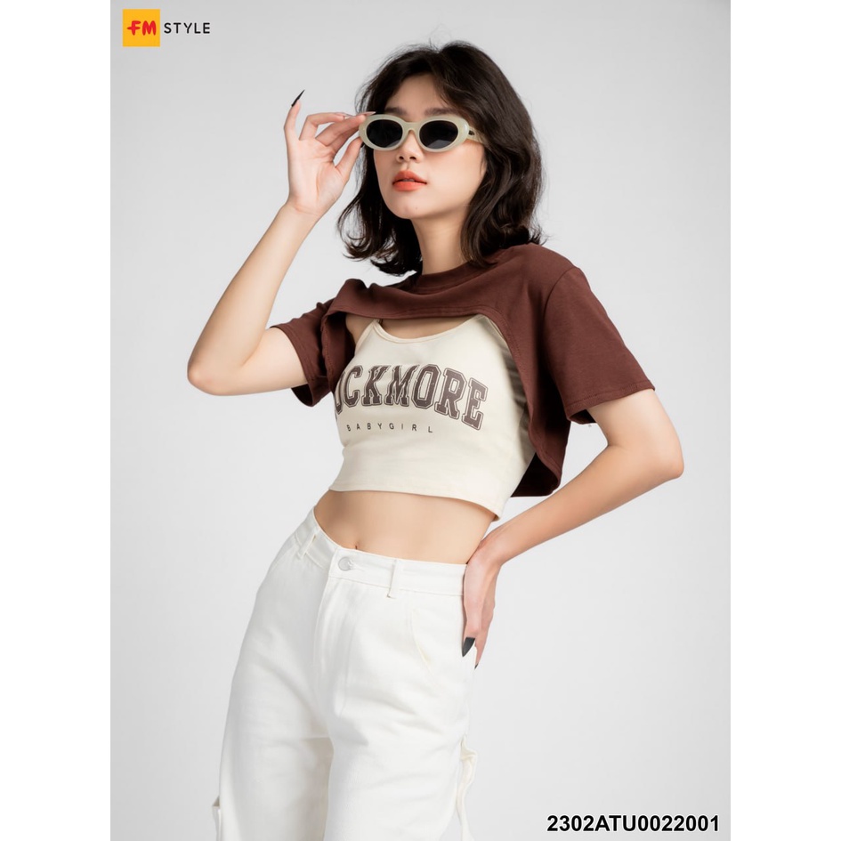 Áo thun nữ kiểu FM STYLE cổ tròn croptop khoét giữa phối áo 2 dây cá tính thời trang phong cách ulzzang 23020574