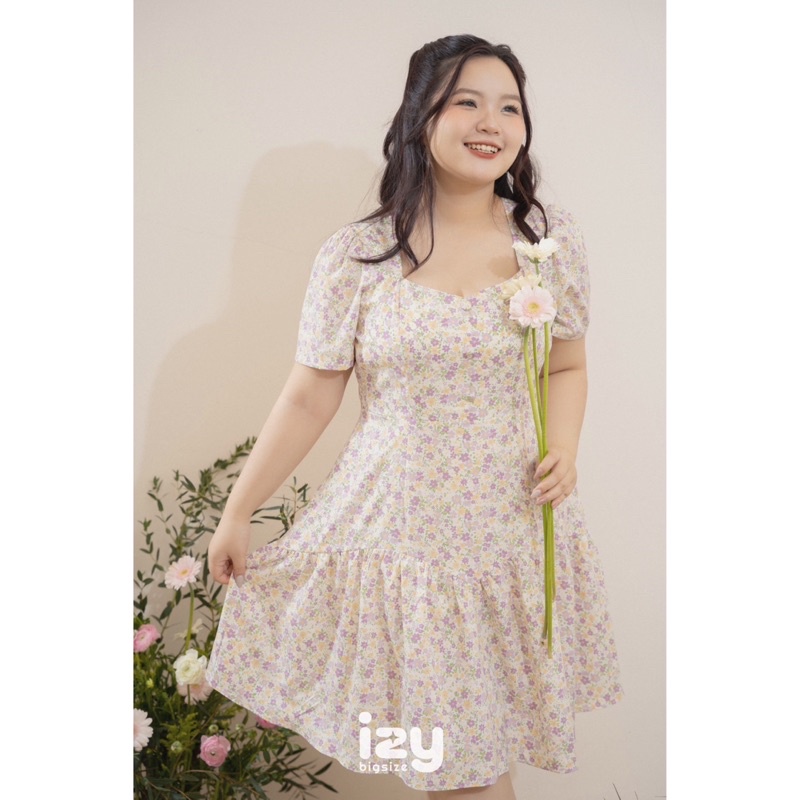 VÁY ĐẦM BIGSIZE HOA TÍM CÚC BỌC 23V07 - IZYBYNHI