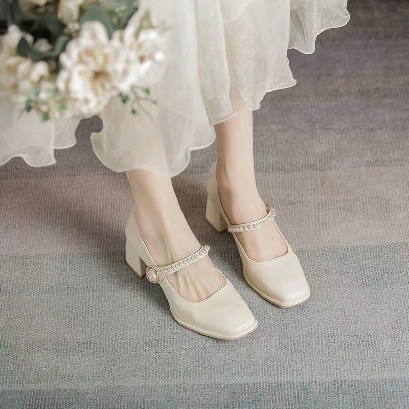 Giày da Pháp Mary Jane nữ giày cao gót cổ điển gót chân thô giầy lolita nữ