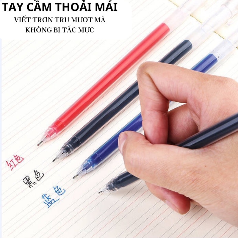 Bút gel đen xanh đỏ ngòi 0.5mm viết trơn mực đều - Bút bi nước mực khô nhanh - Bút mực gel văn phòng phẩm Hikoma