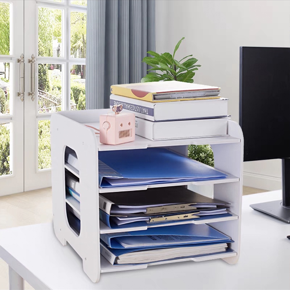 Kệ đựng tài liệu để bàn 4 tầng, Kệ hồ sơ để bàn, kệ văn phòng cao cấp chất liệu gỗ nhựa pitech