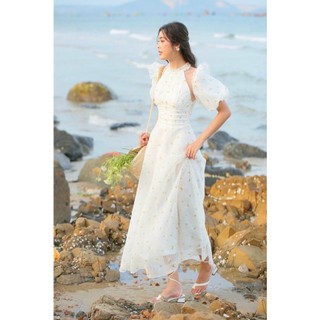 ĐẦM MAXI BÔNG NHÍ PHỐI TAY KIỂU CÁCH ĐIỆU