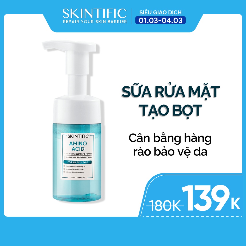 SKINTIFIC Sữa rửa mặt Amino Acid tạo bọt làm sạch da dịu nhẹ 100ml