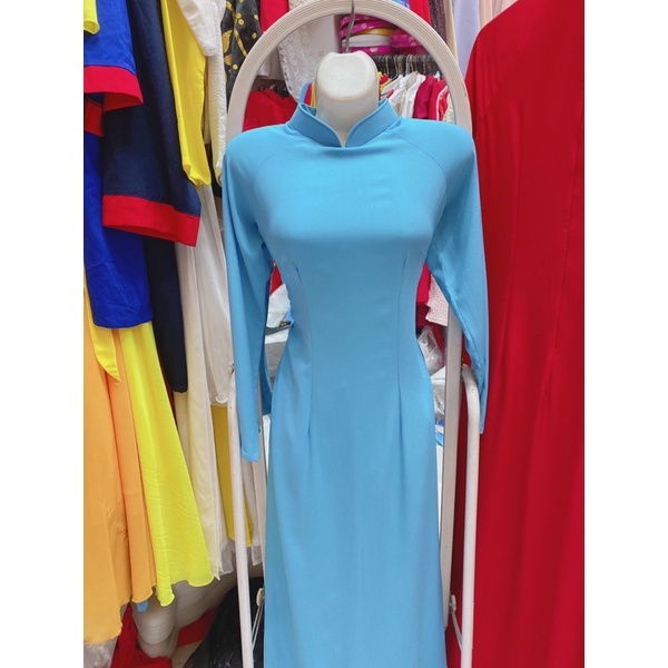 27T2.14 Áo dài xanh dương cổ truyền thống tay dài