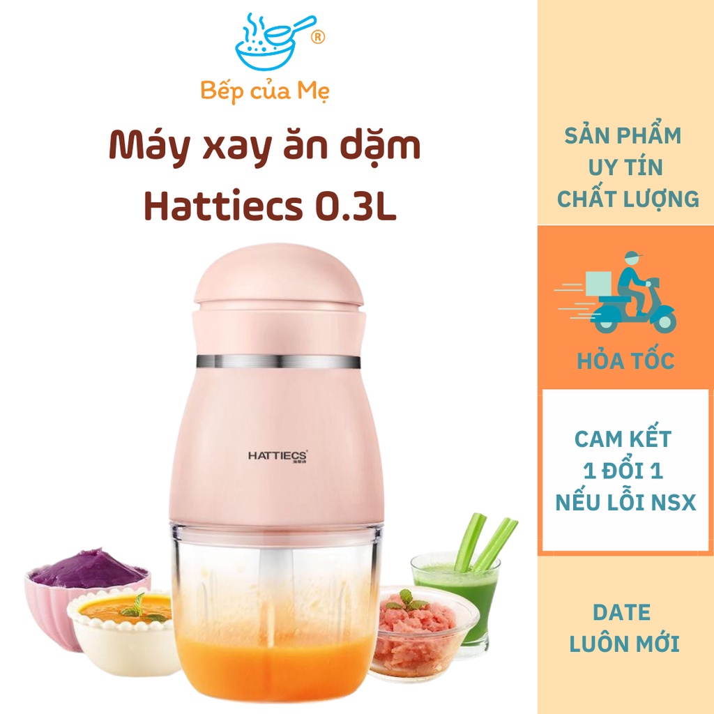 Máy xay ăn dăm cho bé Hattiecs cầm tay tiện lợi thiết kế 3 lưỡi dao sắc bén, Shop Bếp Của Mẹ