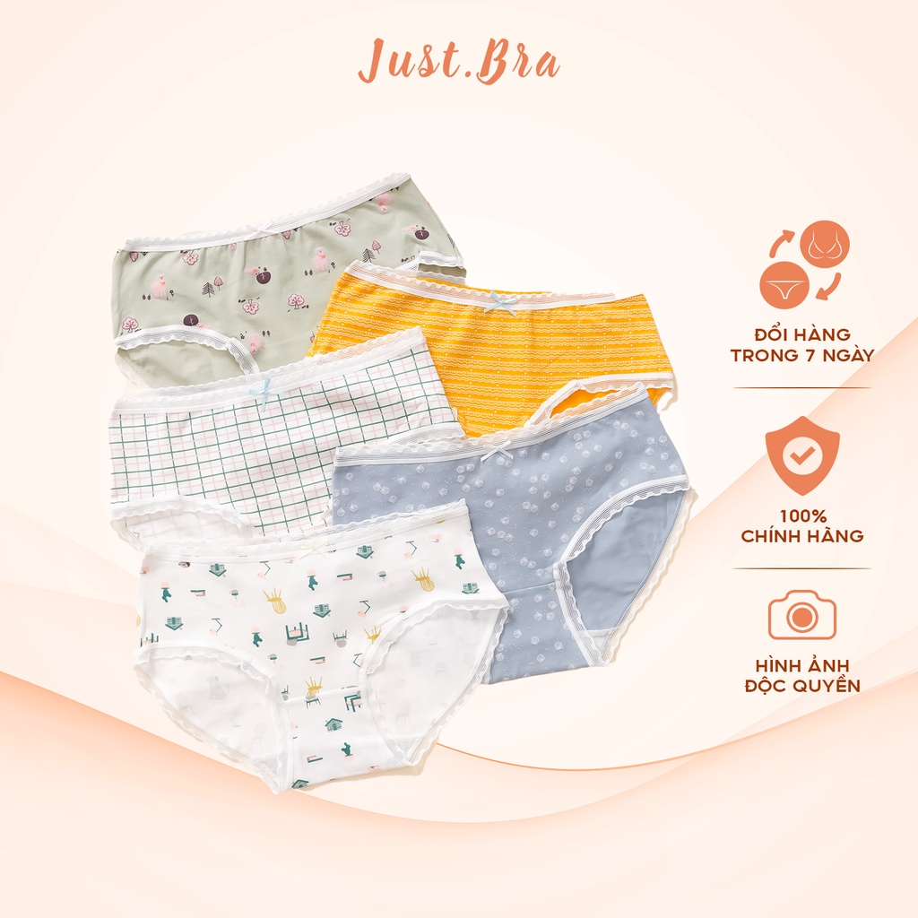 Set 5 quần lót cotton nữ Just Bra màu sắc đa dạng, họa tiết đáng yêu QLOT199