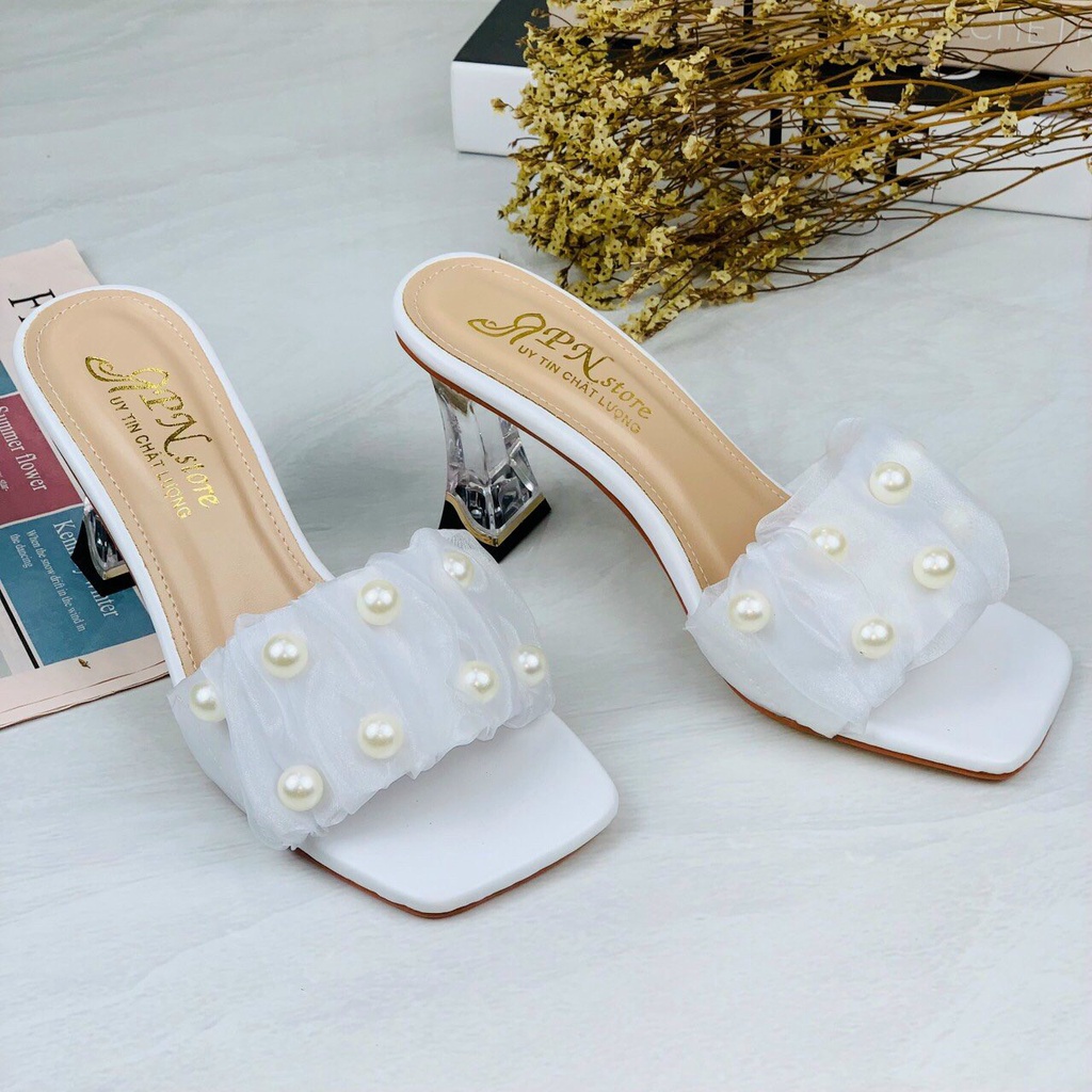 Giày cao gót 7p quai ngang đính ngọc cực sang chảnh tôn chân phái đẹp