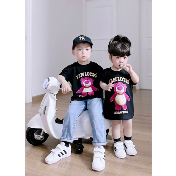 Áo thun gấu dâu hồng cho bé , áo phông trẻ em unisex cotton , Kid_genZ