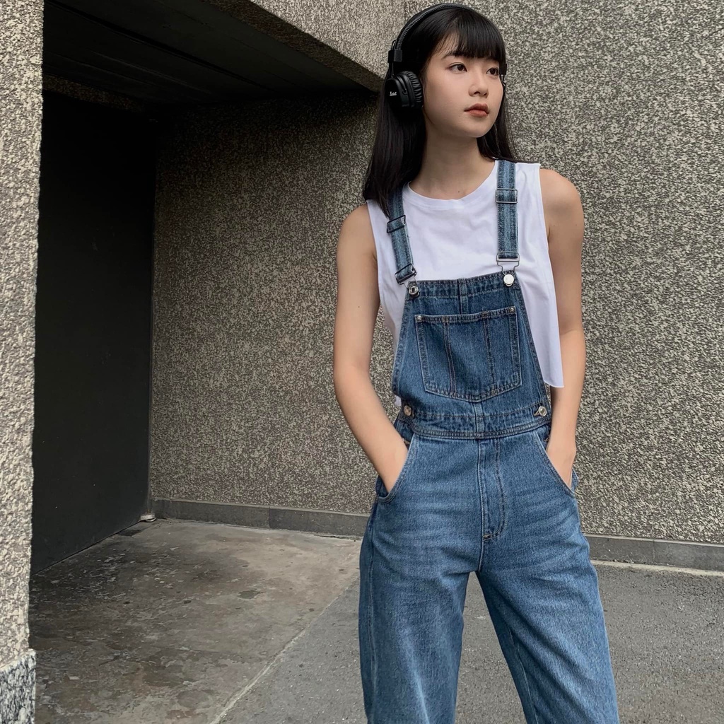 TheBlueTshirt - Quần Yếm Jeans Nữ Màu Xanh Đậm - The Original Denim Overalls