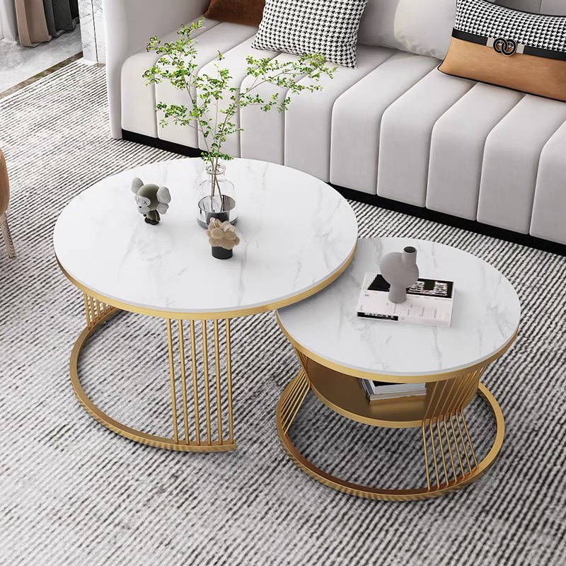 Đơn tỉnh ib shop - Bàn trà sofa phòng khách mặt đá tròn 6 nan sang trọng, hiện đại (bàn nhỏ có ngăn) | BigBuy360 - bigbuy360.vn