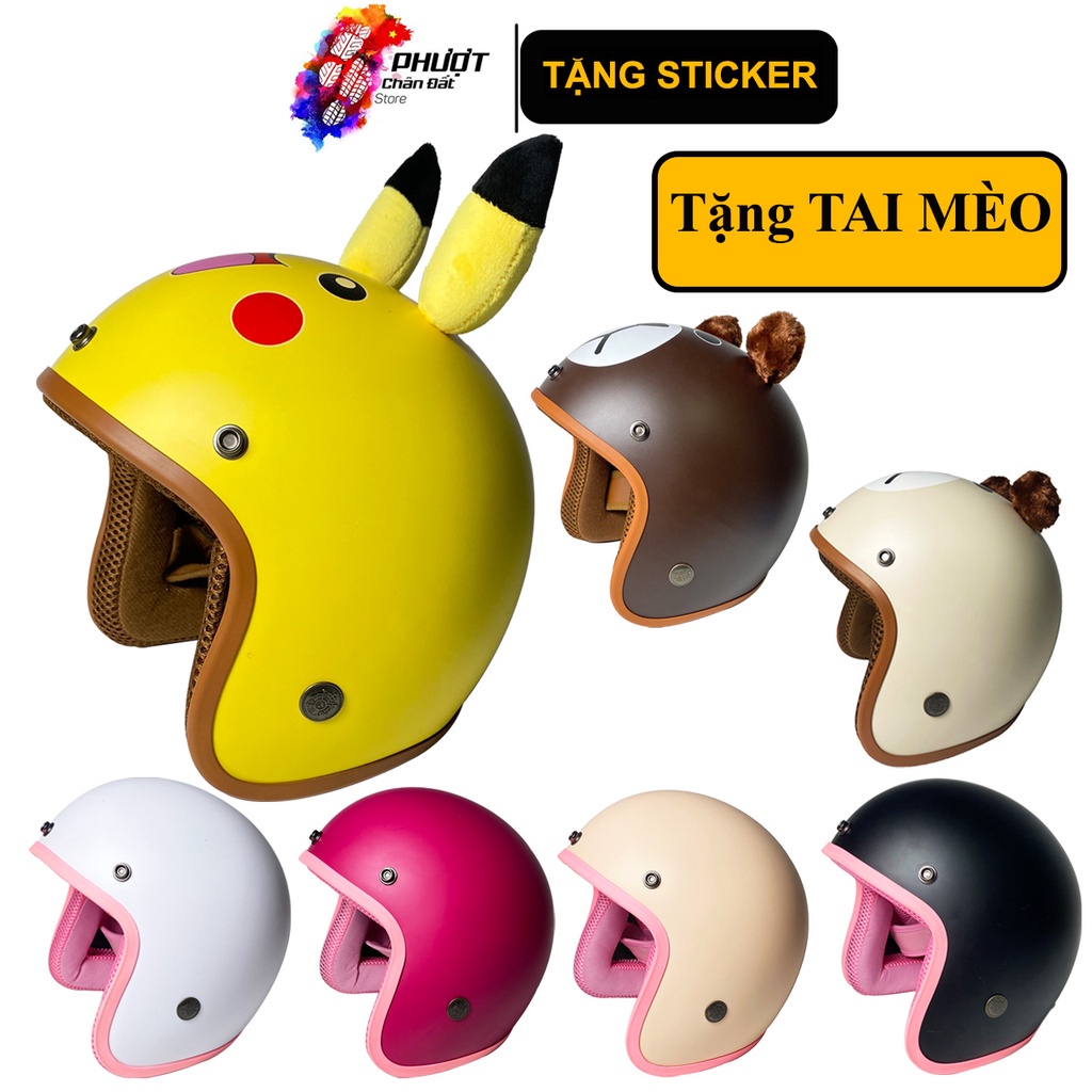 Mũ bảo hiểm 3/4 đầu Lót màu cao cấp freesize, nón bảo hiểm 3 4 nút đồng chống gỉ - Shop phượt Chân Đất