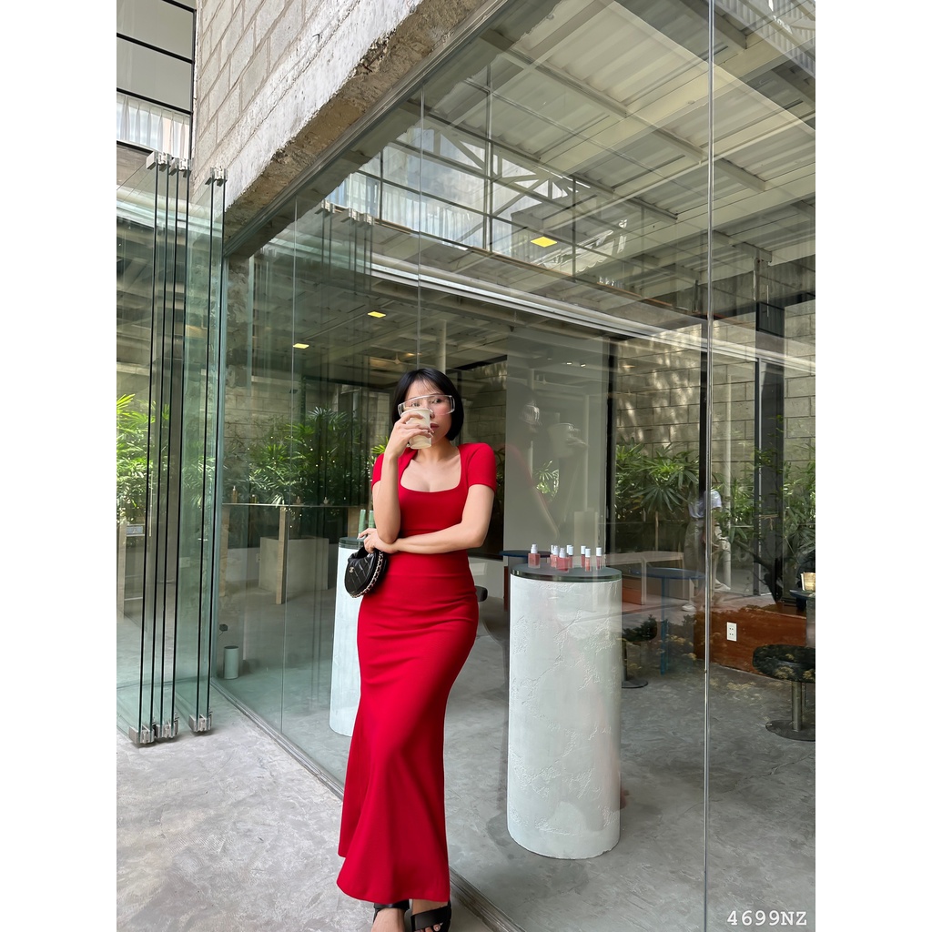 Đầm dài Tay dài đuôi cá cổ vuông thun 4699 - Đầm nữ thời trang
