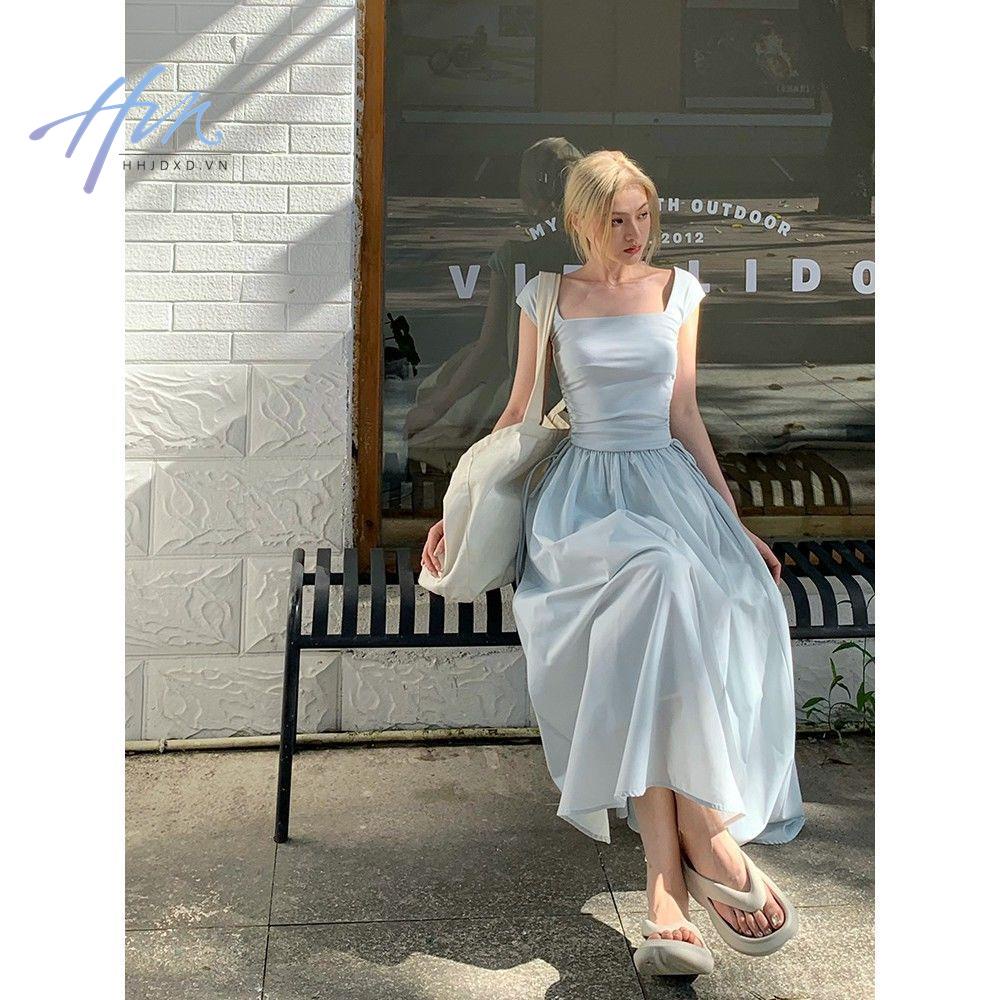 Đầm Dáng Dài Cổ Vuông Lưng Cao Thời Trang Mùa Hè Hàng Mới 2022 Dành Cho Bạn Nữ