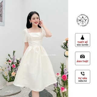 Váy Midi Xòe MAY.SINCE2011 Thiết Kế Cổ Vuông Chất Liệu Tafta Cực Sang TAU01-1756