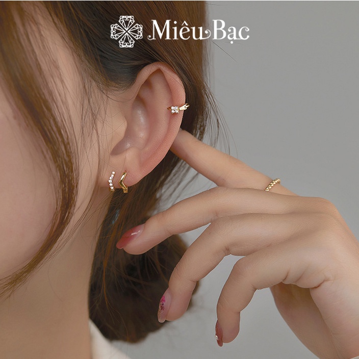 Bông tai bạc nữ Miêu Bạc vòng tròn đeo vành tai cá tính chất liệu s925 phụ kiện trang sức nữ MB04