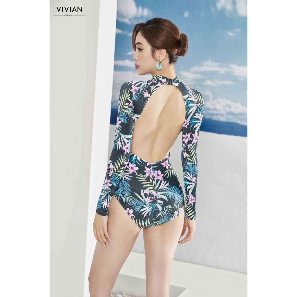 Đồ bơi nữ cao cấp 𝐕𝐈𝐕𝐈𝐀𝐍 dạng một mảnh tay tạo hình cutout cách điệu - màu Floral - VS183_FLO