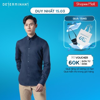 Áo sơ mi nam DETERMINANT tay dài - dáng ôm - chống nhăn - kháng khuẩn - màu xanh đậm - C02