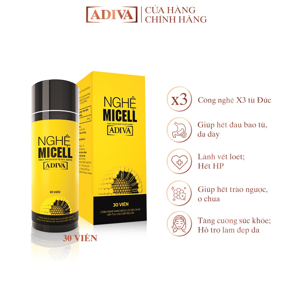 Nghệ Micell ADIVA 30 Viên- Hỗ Trợ Các Vấn Đề Về Đau Bao Tử, Dạ Dày