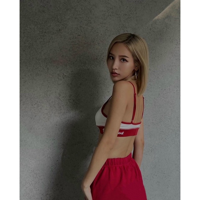 Bikini trắng viền đỏ in chữ cá tính-Komistore