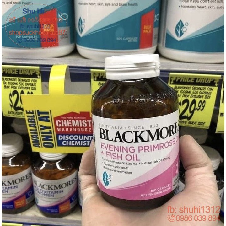 Viên uống tinh dầu hoa anh thảo và dầu cá blackmores evening primrose oil, fish oil 1000mg 100 viên Úc