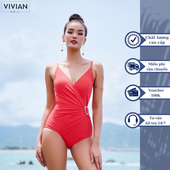 Đồ bơi nữ cao cấp 𝐕𝐈𝐕𝐈𝐀𝐍 dạng một mảnh cổ V, có đai cách điệu - màu Cam - VS169_OR