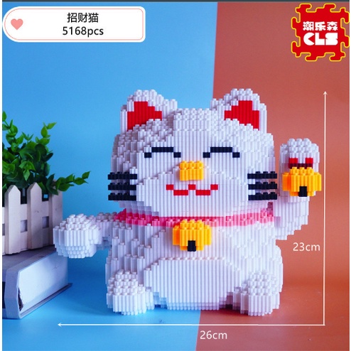 Xếp hình le go mèo may mắn thần tài size to 42cm đồ chơi xếp hình nano 3d cho bé chuẩn mẫu