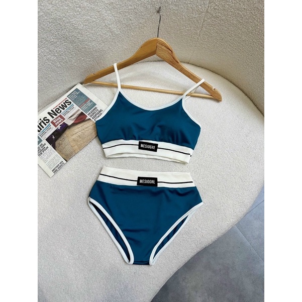 Bikini viền trắng thêu chữ