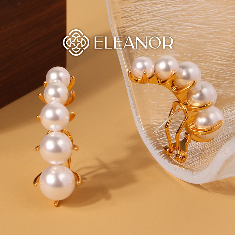 Bông tai nữ chuôi bạc 925 Eleanor Accessories viền cong đính ngọc trai nhân tạo phụ kiện trang sức 5494