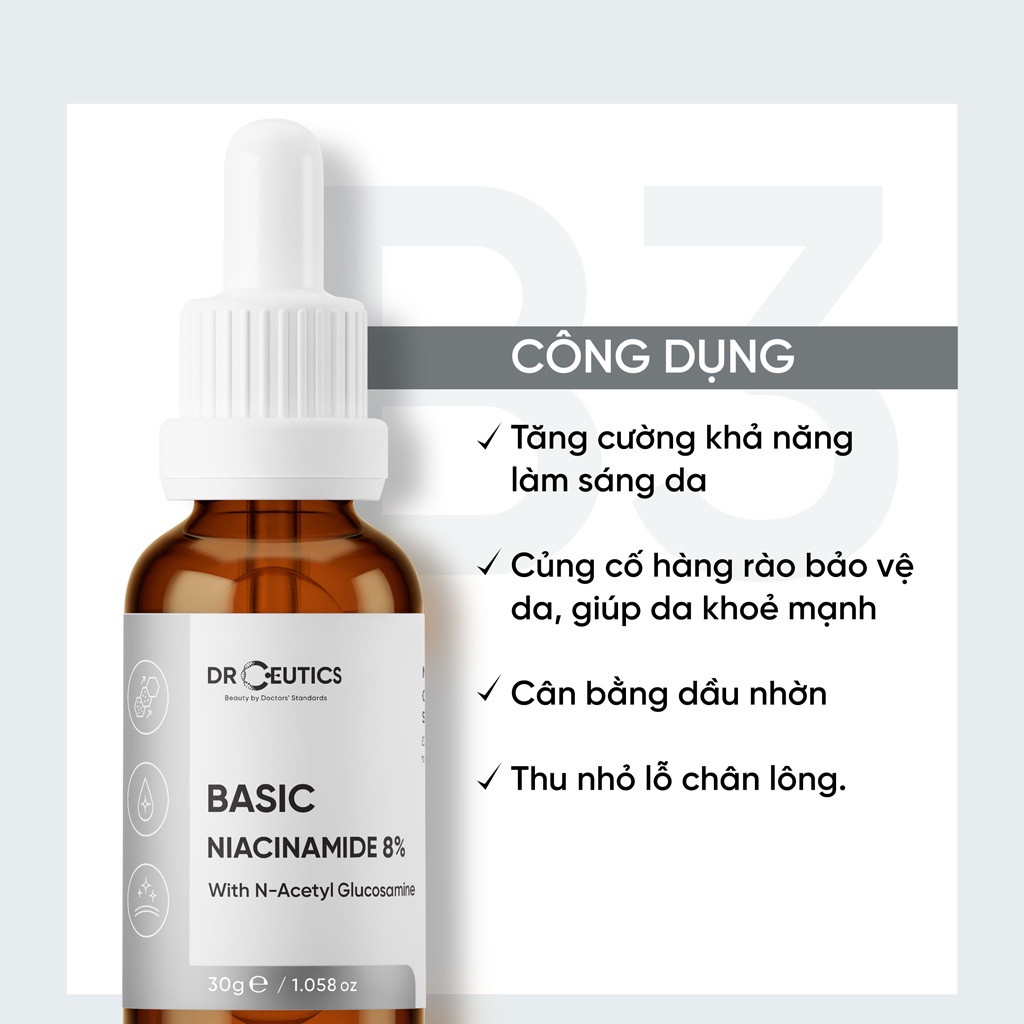 Tinh Chất Cho Da Dầu Mụn DrCeutics Niacinamide 8% Basic 30g