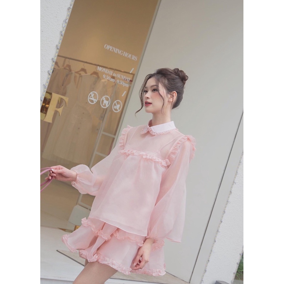 Set bigsize áo tay dài kèm chân váy phối bèo duyên dáng  HN0323