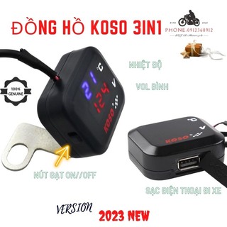 Đồng Hồ Koso Đo Vol Bình 3 Chức Năng Gắn Xe Máy Loại Có Cổng USB