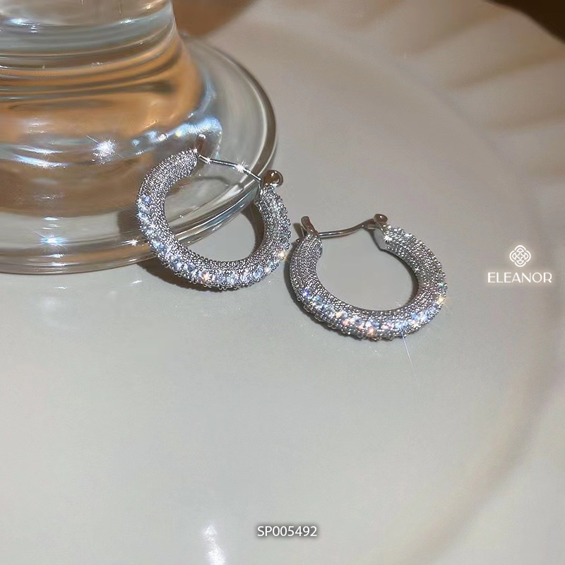 Bông tai nữ chuôi bạc 925 Eleanor Accessories hình tròn đính đá phụ kiện trang sức 5492