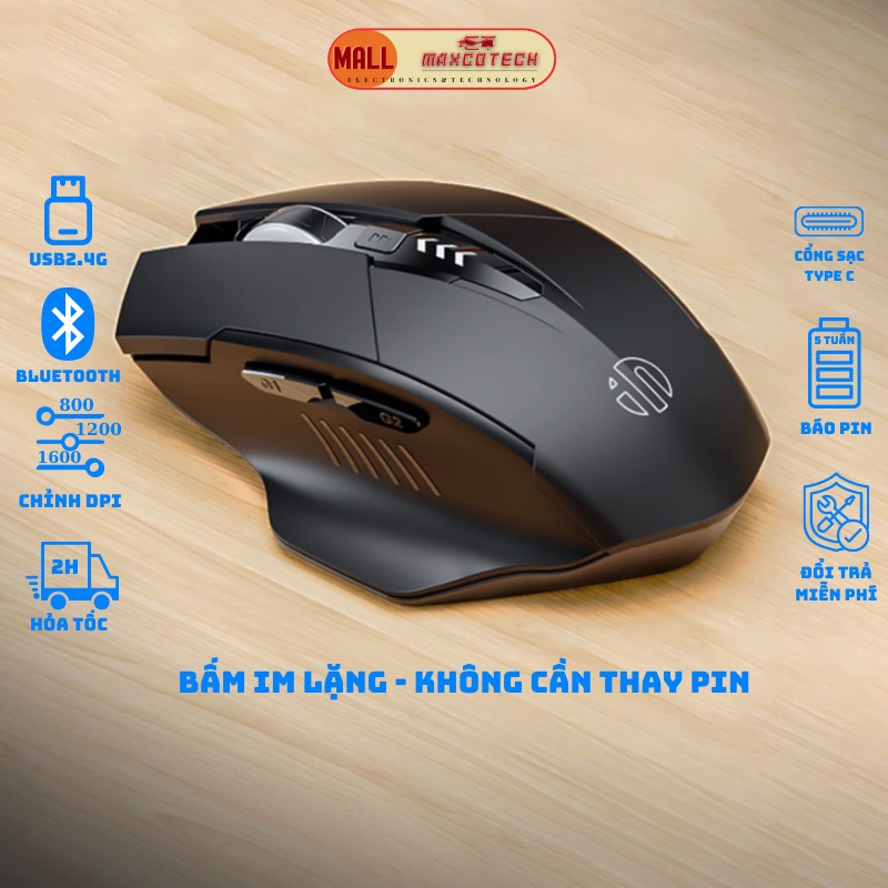 Chuột Không Dây Gaming Maxcotech Inphic M6Pro Tự Sạc Pin Chống Ồn Kết Nối Kép 2.4G và Bluetooth 5.0