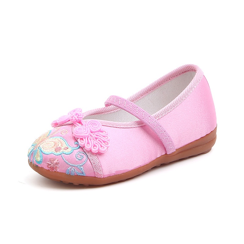 Giày Múa Đế Bằng Thêu Hình Bướm Phong Cách Trung Hoa Cho Bé Gái