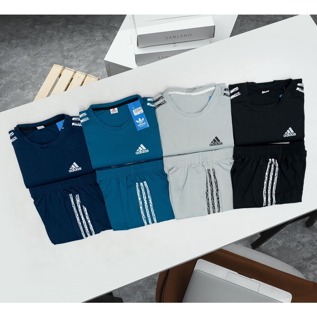 Adidas Set Đồ Thể Thao Áo Thun Cổ Tròn + Quần Short Thoáng Khí Nhanh Khô