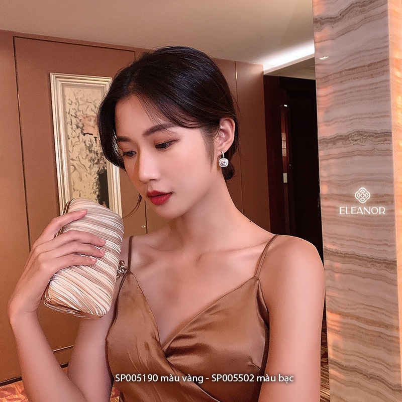 Bông tai nữ chuôi bạc 925 Eleanor Accessories hình vuông đính đá sang trọng phụ kiện trang sức 5190