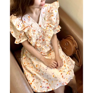 Đầm linen hoa lá mùa thu - Đầm Jolie - Youth Linen