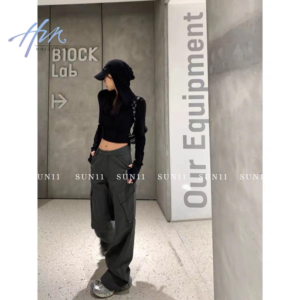 Quần Yếm Lưng Cao Dáng Ôm Màu Xám Đậm Phong Cách Mỹ Thời Trang Mới 2023 Cho Nữ