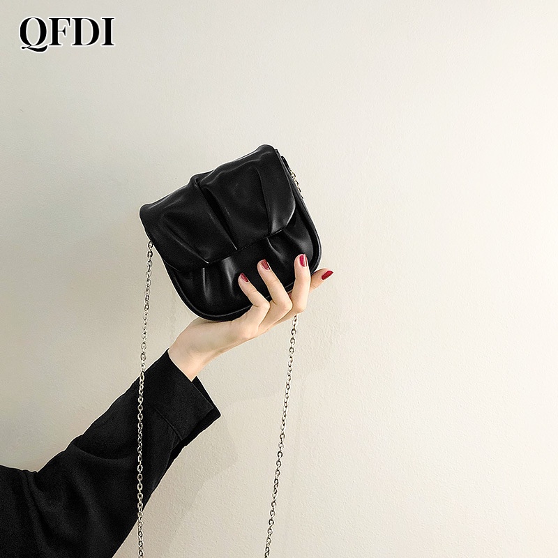 QFDI Túi Yên Ngựa mini Xếp Ly Thiết Kế Thời Trang Mới Hợp Xu Hướng Và Đa Năng