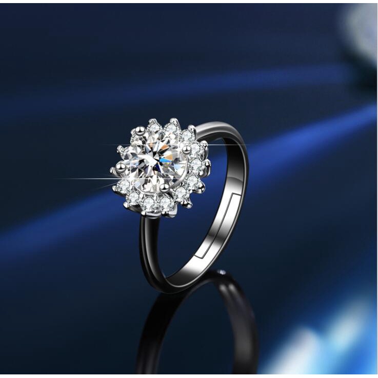 Nhẫn Mạ Bạc s925 Hình Hoa Hướng Dương Moissanite # 1