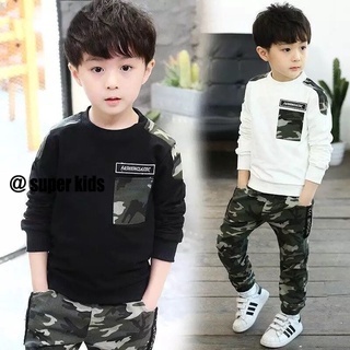 SUPER KIDS Bộ Đồ Thể Thao Họa Tiết Rằn Ri Thời Trang Xuân Thu Cho Bé Trai