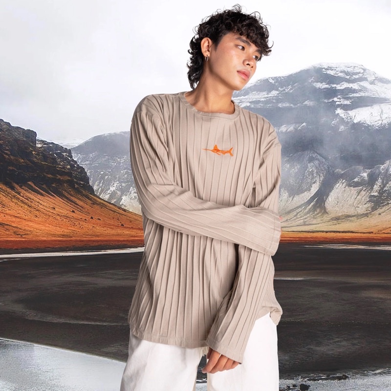 KIẾM LÀ MỐT MOSS - áo dài tay vải cotton gân thêu logo cá Kiếm