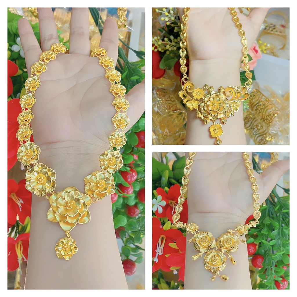 Dây chuyền hoa hồng cưới 7 CHỈ chuẩn 24.k kèm hộp nhung