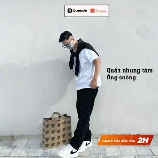 Quần nhung tăm ống rộng, quần nhung tăm ống suông form unisex phong cách Ulzzang outside - Dài nhung