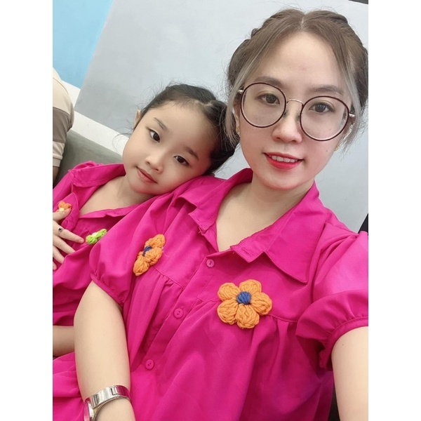 Set Mẹ Bé Hồng Sen Siêu Xinh Đính Hoa Thủ Công