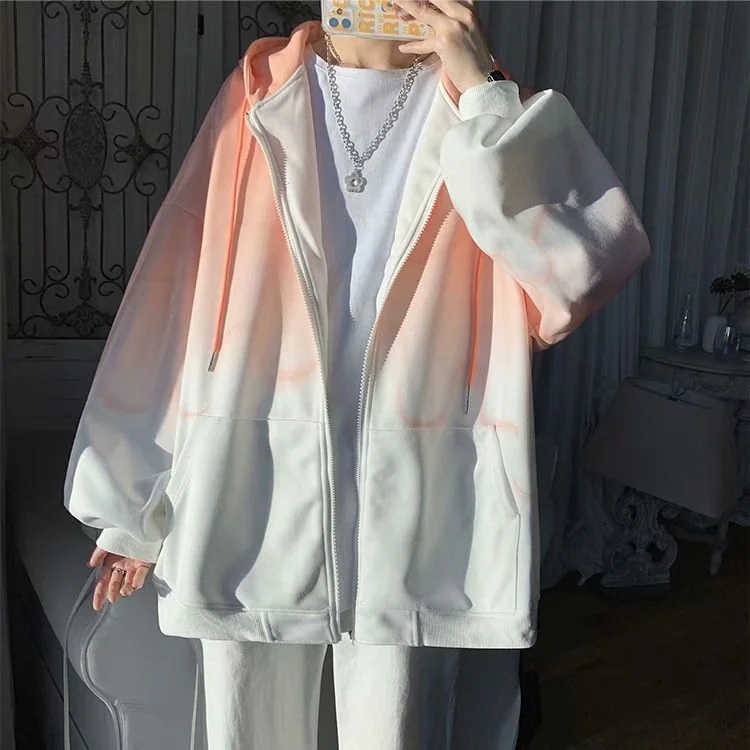 Áo khoác hoodie NAM Áo Khoác Bóng Chày Có Mũ Trùm Dáng Rộng Màu Gradient Phong Cách Đường Phố Hàn Quốc Cá Tính