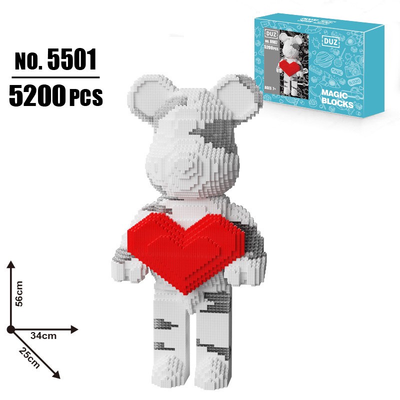 (Sẵn hàng hỏa tốc HCM) Tặng kèm Búa + Đèn + có ngăn kéo - Đồ chơi xếp hình lắp ráp mô hình Gấu Bearbrick 35 47 55cm tim